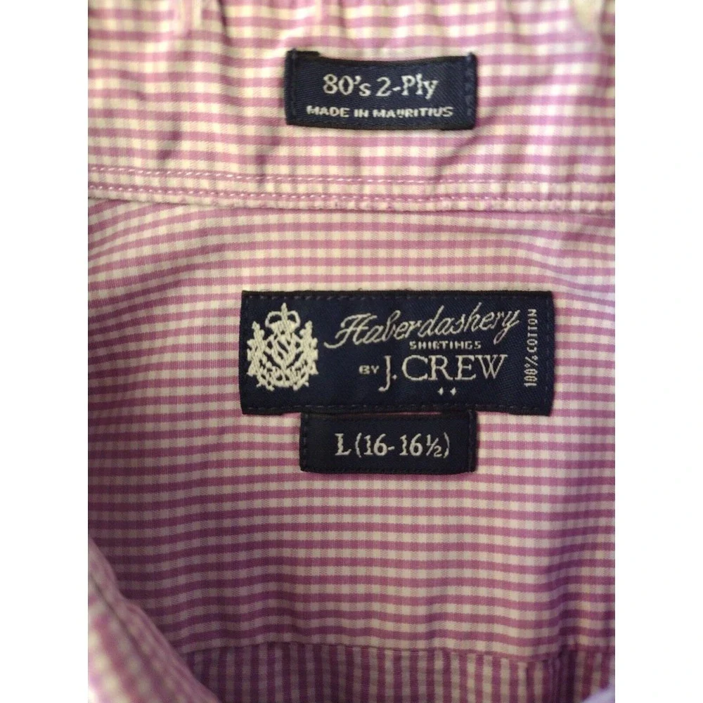 J. CREW Button Up Shirt Men Large Pink‎ White Checked Haberdashery Long Sleeve